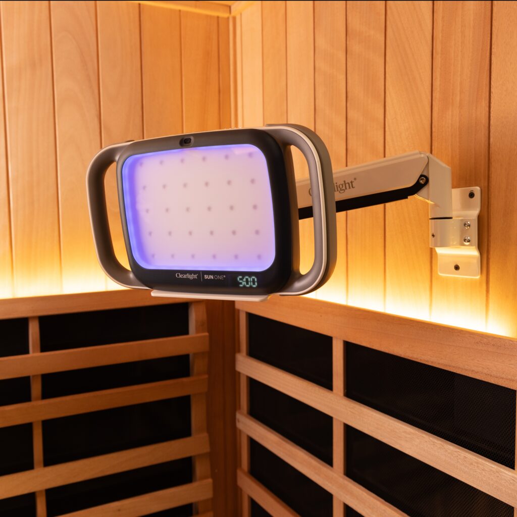 Clearlight SUN ONE Wellness Lamp. Inside sauna.